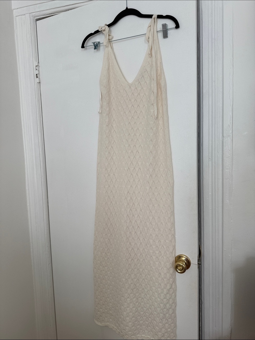 ZARA Tie-Shoulder Cream Knit Maxi Dress